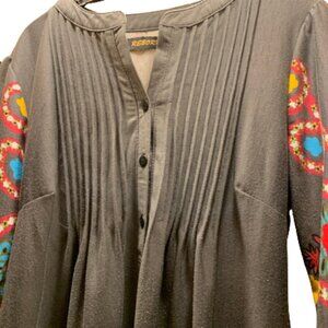 Women' Tunic Country Cotton Shirt Reborn Grey Floral Size M